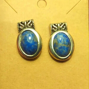 VIntage Silver Scrollwork Lapis Lazuli Post Earrings